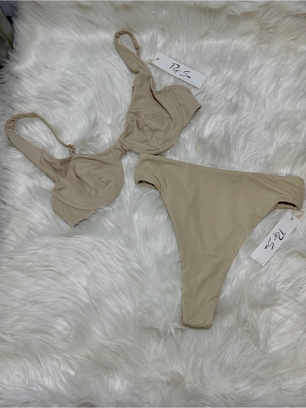NWT Riot Swim Taupe Two-Piece Underwire Top M & Bikini Thong S Women’s